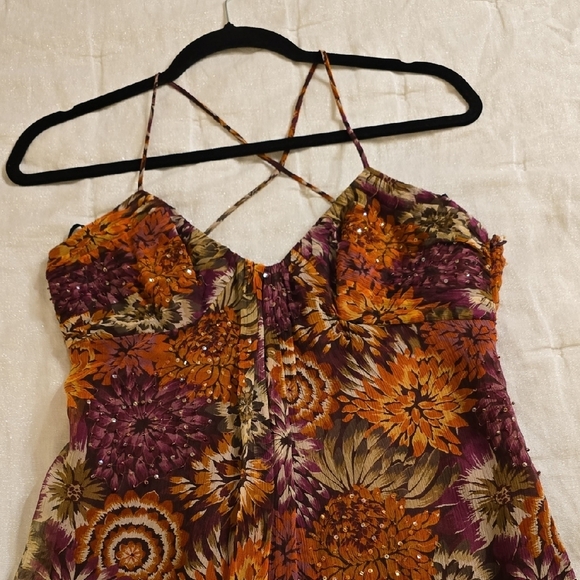 Laundry By Shelli Segal Brown and Orange Silk Sleeveless Midi Dress - Picture 8 of 14